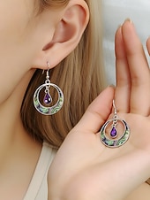 ieftine Accesorii de vacanta-Cercei boemi din aliaj pentru femei cu lacrimă mov, design rotund colorat, perfecți pentru ținute casual zilnice și vacanțe la plajă