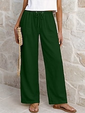 tanie Statki-Damskie Lniane spodnie Spodnie Spodnie codzienne Letnie spodnie Urlop Moda Podstawowy Pełna długość Średia talia Równina Ściągana na sznurek Elastyczny pas Prosta noga Lekki Oddychający Nieelastyczny