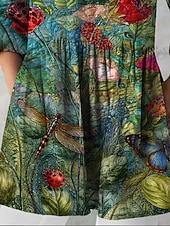 preiswerte Blumenblusen-Damen Bluse Druck Blumen Urlaub Täglich Lässig Dreiviertelarm V Ausschnitt Normale Oberteile Täglich Ferien Ausgehen Grün Sommer Frühling Herbst