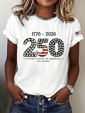  Giorno dell'Indipendenza Americana Per donna Maglietta Stampato Grafico Lettera Bandiera Americana Elegante Classico Casual Manica Corta Girocollo Top Regolari Quotidiano Blu Nero Bianco Rosso Estate