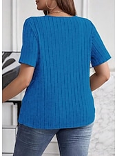 preiswerte Einfarbiges T-Shirt-Damen Übergröße Übergroße Rippstricktops T Shirt Stilvoll Lässig Kurzarm V Ausschnitt Lange Oberteile Täglich Ausgehen Wochenende Schwarz Wein Armeegrün Königsblau Purpur Sommer Frühling