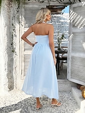 abordables Vestidos casuales blancos-Mujer Vestido Midi Vestido blanco Vestido de cuello halter Elegante Moda Moderno Exterior Vacaciones Noche Ajuste regular Plano Sin Mangas Cuello halter Azul Piscina Negro Blanco Rosa Verano Primavera
