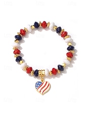 cheap Accessories-Women's Alloy &amp; Acrylic Patriotic Charm Bracelet, Stretch Beaded Bracelet in Multi Pendant Styles for America 250th Celebration, Independence Day and Daily Casual Wear