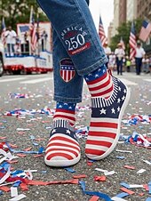  Женские слипоны USA 250-летия — удобные туфли с широким голенищем и звездным рисунком для парадов, Дня независимости и патриотических торжеств.