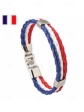 economico Accessori-Bracciale da uomo intrecciato in similpelle, disponibile in diversi colori, ispirato alla bandiera americana, ideale per partite di calcio, tifosi, tifosi di football, per lo spirito di squadra e per un look casual da giorno di partita.