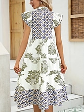 abordables Robes Boho-Femmes Robe Midi Robe bohème Robe Vintage Robe Décontractée Robe Fleurie Élégant Mode Moderne Extérieur Vacances Sortir Coupe régulière Fleuri Manche Courte Col en V Bleu Jaune Rouge Été Printemps