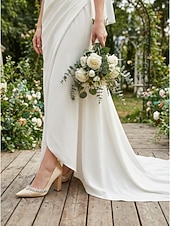 cheap Bride-Women's Nude Chunky Heeled Wedding Shoes with Crystal Detail - Elegant Bridal Heels for Garden Weddings