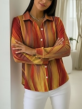  Femmes Chemise gaufrée Chemisier Boutons Imprimé Rayé Vacances Quotidien Occasionnel manche longue Col de chemise Hauts Réguliers Quotidien Extérieur Fête Bleu Jaune Violet Été Printemps Automne