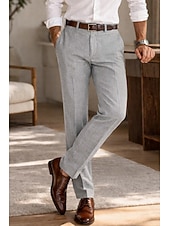 baratos Smokings &amp; Fatos-Masculino Algodão Linho Social Calça casual O negócio Casamento Vintage Clássico Formal Branco Rosa Vinho Primavera Verão Calças Côr Sólida Normal Longas Sem Elasticidade
