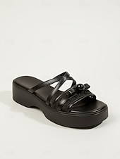 billige Kvinner-hvite platåsandaler til dame – elegante slip-ins med kryssende stropper og perledetaljer &amp;blondedetaljer for cruiseferier, kvelder om bord &amp;sommerferiesteder