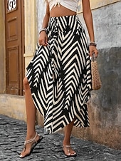 economico Gonne da Vacanza-Per donna Gonna da vacanza Elegante Bohemien Vintage Moda Midi Vita media Gonne Grafico Geometrico Coulisse Elastico in vita Orlo irregolare Micro-elastico Quotidiano Streetwear Nero Blu Estate