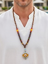 abordables Accesorios de vacaciones-Collar bohemio para hombre, cuentas y piedras de madera de múltiples materiales, varios estilos, joyería tribal hecha a mano, perfecto para uso diario informal y viajes de vacaciones.