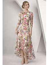cheap Ankle Length-A-Line Dress High-low Dress Ankle Length Cocktail Dress Mother of the Bride Dress 3/4 Length Sleeve Boat Neck Elegant Simple Formal Wedding Guest Semi Formal with Ruffles Embroidery Appliques
