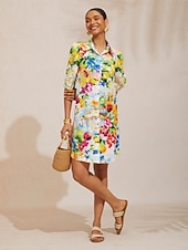 ieftine Rochii de Vacanță-Rochie tip cămașă dreaptă din satin mătăsos cu citrice de vacanță