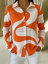  Femmes Chemise gaufrée Chemisier Boutons Imprimé Géométrique Vacances Quotidien Occasionnel manche longue Col de chemise Hauts Réguliers Quotidien Extérieur Fête Noir Rose Claire Rouge Orange Ét
