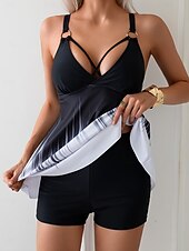 economico Tankini-Per donna Costumi da bagno Tankini Due pezzi Shorts Costume da bagno Controllo della Pancia Vita alta Snello Senza schiena Vacanza Abbigliamento da Spiaggia Ombre Scollo a V Senza Maniche Costumi da