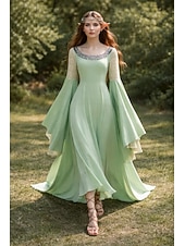 abordables Vestido-Vestido medieval renacentista, disfraz elegante de elfo, elfo Arwen, vestido elegante para mujer, fantasía, Halloween, fiesta, actuación, adulto, vestido, corona, tocado