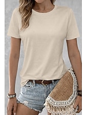 お買い得  プレーンTシャツ-女性用100%コットンTシャツソリッドカラークラシックカジュアル半袖クルーネックレギュラーTシャツデイリー外出用明るいオレンジティールブラックホワイトピンク夏春