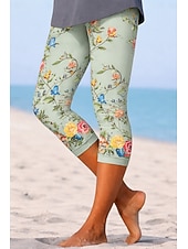 ieftine -Pentru femei chinez Jambiere Vacanță Epocă Șic Stradă Capris Talie Înaltă Floral Grafic Imprimare Confort Απαλό Comfortabil Strech Zilnic În aer liber Vacanță Albastru piscină Verde Gri Negru Alb