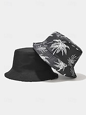 abordables Chapeaux pour hommes-Bob réversible pour homme en polyester, chapeau de soleil à imprimé palmiers multicolores, casquette de pêcheur tropicale décontractée idéale au quotidien, en voyage, en vacances et en séjour balnéaire.