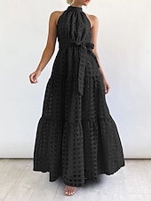 levne Květinové šaty-Dámské Maxi šaty Volnočasové šaty Swingové šaty Elegantní Módní Moderní Venkovní Dovolená Jdeme ven Běžný Bez vzoru Bez rukávů Stojáček Modrozelená Černá Světle fialová Trávová zelená Léto Jaro