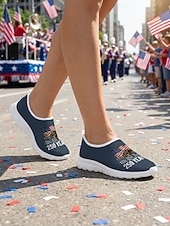 Недорогие Женская обувь-Женские патриотические слипоны — удобные и дышащие сетчатые зеленые туфли с изображением американского флага для парадов, Дня независимости 4 июля, 250-летия США и национальных торжеств.