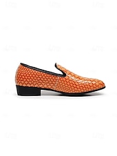 economico Mocassini-Mocassini eleganti da uomo in pelle stampata coccodrillo arancione, tomaia in pelle dai colori vivaci, stile di lusso alla moda, ideali per trendsetter, eventi serali e matrimoni