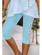 tanie -Damskie Spodnie capri Typu Chino Getry Urlop Zabytkowe Moda miejska Długość do łydki Wysoka talia Kwiaty Graficzny Drukowanie Komfort Miękka Wygodny Elastyczny Codzienny Na zewnątrz Urlop Niebieski