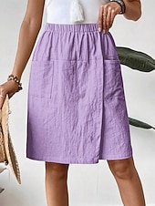 Χαμηλού Κόστους Κάτω-Γυναικεία Λινό από ψεύτικο βαμβάκι Σορτσάκια Καλοκαιρινό σορτς Διακοπές Μοντέρνα Κομψό στυλ street Μήκος γόνατος Ψηλή Μέση Σκέτο Κορδόνι Τσέπη Ελαστική μέση Άνεση Ικανότητα να αναπνέει Άνετο