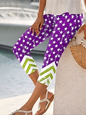  Mulheres chinês Leggings Férias Moda Roupa de rua Capris Cintura AltaPantsDia da Independência Americana Gráfico Bandeira americana Conforto Macio Confortável Com Stretch Diário Ao ar livre Férias