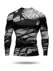 baratos Camisetas e Regatas de Corrida-Homens Abstrato Camisetas Compressão Camiseta de Corrida Primavera Outono Inverno Impressão 3D Manga Longa Secagem Rápida Compressão Power Flex Pavio Humido Respirável Treino de Ginástica Treinamento
