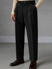 cheap Dress Pants-Men's Trousers Dress Pants Pocket Buttons Plain Comfort Breathable Full Length Outdoor Streetwear Business Vacation Fashion Black Navy Blue Inelastic