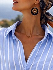 voordelige Strepen- en Geometrische Blouses-Dames Blouse Knop Afdrukken Gestreept Stijlvol Casual Lange mouw Overhemdkraag Normale tops Dagelijks blauw Blozend Roze Groen Zomer Lente Herfst