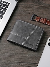 economico Portafogli-Portafoglio da uomo vintage in similpelle, con design a più scomparti, finitura effetto invecchiato retrò, multicolore, materiale PU resistente, ideale per viaggi e uso quotidiano casual.