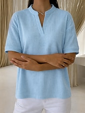  Dámské Tričko Trička Top Henley Vaflově pletené topy Pevná barva stylové Na běžné nošení Krátký rukáv Do V Běžné topy Denní Vodní modrá Černá Bílá Oranžová Trávová zelená Léto Jaro Podzim