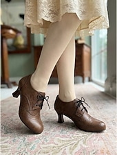 cheap Victorian &amp; Edwardian-Women's Victorian Style Lace-Up Oxford Pumps - Elegant Edwardian Retro Heeled Booties with Scalloped Brogue Detail and Spool Heel for Vintage Weddings, Period Costumes &amp; Classic Tea Parties
