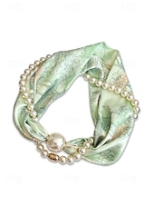 preiswerte Urlaubszubehör-Magnetische Schal-Halskette aus Polyester und Kunstperlen für Damen, modisches, mehrfarbiges Design, geeignet für Alltag, Reisen und Urlaub