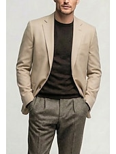 billige Herre Klassiske Blazere-Herre Lett jakke Blazer i lin Avslappet Daglig Gateklær Mote Smart Casual Sommer Vår Bomull POLY Helfarge Mote Enkelt Brystet To-knapp Blazer Rosa Himmelblå Beige