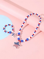  Patriotisches Acryl-Schmuckset für Damen: Halskette und Armband, mehrfarbiger Schmuck in Rot, Weiß und Blau mit Perlen, ideal für die Feierlichkeiten zum 250. Jahrestag der USA, den Unabhängigkeitstag und den Alltag.