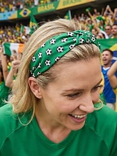 billiga Tillbehör-Knuten polyesterhårband med fotbollstryck i flera färger för kvinnor, håraccessoar för fotbollsfans, för fotbollsmatcher, lagstöd och vardagskläder