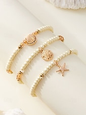 cheap Vacation Accessories-Women's Boho Elastic Beaded Anklet Set, Alloy Beads, Stretchable, Multi-Color, Trendy Summer Foot Jewelry, Perfect for Vacation, Travel and Daily Casual Wear