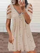 cheap White Casual Dresses-Women's Mini Dress Casual Dress Print Dress Elegant Fashion Modern Outdoor Vacation Going out Loose Fit Heart Short Sleeve V Neck Blue White Purple Green Summer Spring