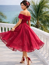 economico Abiti da cocktail-Linea ad A Lunghezza Tè Abiti da Cocktail Abiti da festa Vintage Anni 1950 Senza Maniche Senza Spalle Ospite di nozze Tulle con Pieghe