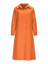tanie Podstawowe sztuczne sukienki-Damskie Sukienka midi Sukienka koszulowa Codzienne sukienki Sukienka A line Sukienka z imitacji lnu Moda Podstawowy Nowoczesny Codzienny Urlop Wyjściowe Regularny Równina Długi rękaw Kołnierzyk