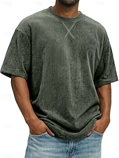 preiswerte Cordhosen T-Shirts-Herren T Shirt Cordhemd T-Shirt Kurzarm Rundhalsausschnitt Sommer Frühling Einfarbig Gestreift Grubenstreifen Mode Basic Weich Kord Urlaub Straße Alltagstauglich Schwarz Weiß Hellgrün Top T-Shirt für
