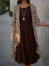 Χαμηλού Κόστους Ριγέ και γεωμετρικό φόρεμα-Γυναικεία Μίντι φόρεμα Καθημερινό φόρεμα Σετ Φόρεμα Κομψό Μοντέρνα ΕΞΩΤΕΡΙΚΟΥ ΧΩΡΟΥ Διακοπές Εξόδου Κανονικό Πουά 3/4 Μήκος Μανικιού Στρογγυλή Ψηλή Λαιμόκοψη