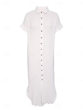 voordelige Witte Casual Jurken-Dames Maxi-jurk Zonnejurk Witte jurk Modieus Klassiek Modern Buiten Vakantie Uitgaan Normale pasvorm Effen Korte mouw Overhemdkraag Wit Zomer Lente