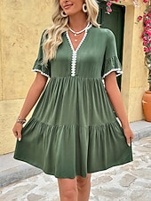 voordelige Witte jurk-Dames Mini-jurk A lijn jurk Zomerjurk Casual Dagelijks Normale pasvorm Effen Korte mouw V-hals Groen Zomer