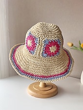 preiswerte Urlaubszubehör-Gewebter Damen-Sonnenhut im Boho-Stil, mehrfarbig, faltbar, perfekt für Strand- und Resorturlaube sowie als lässiger Alltagsbegleiter