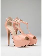 billiga Bröllopsgäst-Rosa platåskor med peep toe- och t-rem för kvinnor – eleganta skor för bröllopsgäster i urban stil